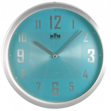 Nástenné hodiny MPM, 2825.7031 - strieborná/modrá svetlá, 25cm