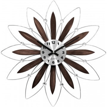 Drevené strieborné hodiny LAVVU CRYSTAL Flower LCT1113, 50 cm